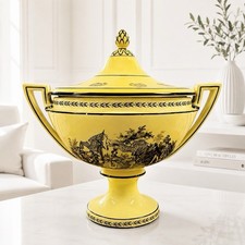 Vintage Mottahedeh S.5007 Italy Yellow Black Creil Large Covered Pedestal Tureen picture