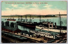 1912 Montreal Harbour St. Helen's Island Steamboats Quebec Postcard C483 picture