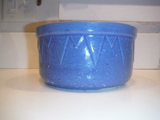 ANTIQUE/VINTAGE  7.5” BLUE SAWTOOTH RUCKELS WHITE HALL UTILITY BOWL STONEWARE picture