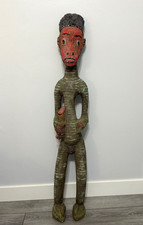 LARGE VINTAGE AFRICAN ANCESTRAL BAMILEKE GLASS BEADED COVERED FIGURE STATUE 45
