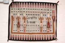 ATQ Navajo Rug Textile Native American Indian 39x31 Weaving VTG Yei Pictorial picture