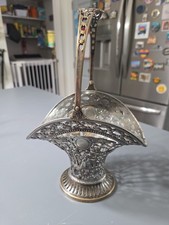 Beautiful Vintage Pierced Silverplate Basket& Folding Handle -No Glass Insert picture