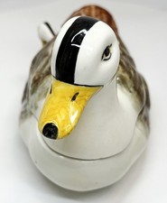 VTG “Faiancas Belo” Portuguese Majolica Duck Tureen w/RARE Duck Head Ladle 7” picture