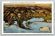 c1915 San Diego CA Postcard Sky Map Pacific Army Navy Aviation Bases Railways picture