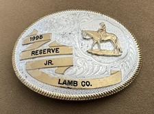 Vintage Premium Montana SS 1995 Lamb County Reserve Cowboy Trophy Belt Buckle picture