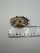 Vintage Gold Tone Pill / Trinket / Sewing Kit Box with Cherubs / Angels picture