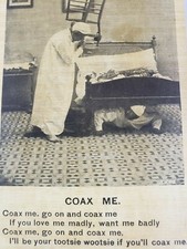 C 1909 Woman Holds Chair Over Man Hiding Under Bed Coax Me Love Comic Postcard picture