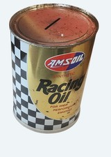 Vintage Amsoil Racing Oil Advertising Tin Bank w Coin Slot Quart Can picture