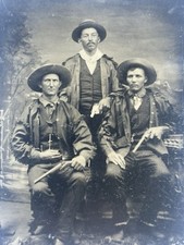 Civil War Tintype 3 Armed Men Pistols Western Fringed Coats Union case outlaws? picture