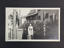Vintage 1907-1914 Velox B&W RPPC Postcard Woman Posing by Home and Phone Wires picture