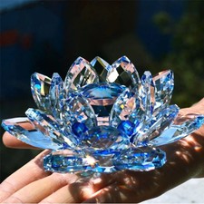 Feng Shui Quartz Crystal Lotus Flower Crafts Glass Paperweight Home Decor Party picture