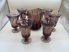 Vtg Amethyst Purple Pressed Glass Pitcher & 6 Goblets Set Fostoria Jamestown picture