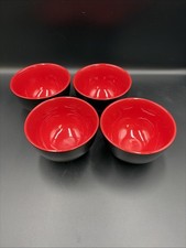 Japanese Ceramic Soup or Rice Bowls Set of 4 Black and Red 4 1/2