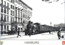 Kaiserhof Hotel, Steam Locomotive, Horse and Buggy, Hamburg, Germany Postcard picture