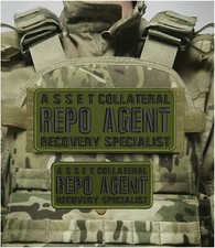 ASSET C REPO AGENT R S EMB PATCH 4X10 & 3X7 HOOK ON BACK black on od green picture
