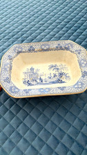 Antique W Adams Fountain Scenery Blue Transferware 9.5” Platter Staffordshire picture