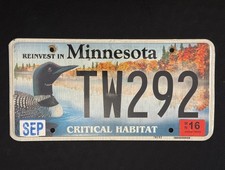 2016 Minnesota Loon / Bird License Plate TW292 ...... Collect / Specialty picture