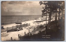 1930 Riga Jurmala Beach Latvia RPPC Fishing Nets Pine Trees Bathhouses D246 picture