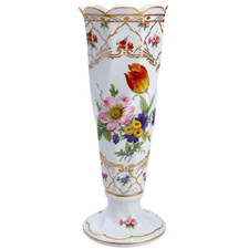 Royal Europe Hand Painted Floral Gold Trim Scalloped Footed Vase 10.75” picture