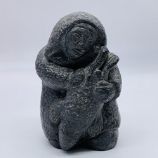 Wolf Original Canada The Wolf Sculptures Soapstone Eskimo With Fish 4.5”T 2.5”W picture