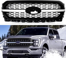 Ingot Silver+Black Frame Front Grill Compatible with Ford F150 Platinum Style 20 picture