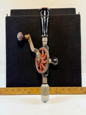 Vintage Millers Falls•No.2 Eggbeater Hand Drill•Wood Storage Handle & Drill Bits picture