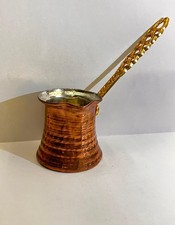 Vintage Copper Turkish Coffee Pot Cezve Ibrik Brass Handle Handmade picture