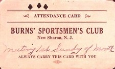 Burns Sportsmen's Club New Sharon NJ Attendance Card Alfred Mellor Vintage picture