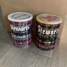 Vintage Stewarts Columbian 12 oz Coffee Can Green Red Plaid Design Tin set of 2 picture