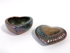 Signed Joyce E Furney Raku Heart Box Metallic Copper Luster Glaze Mini Pottery picture