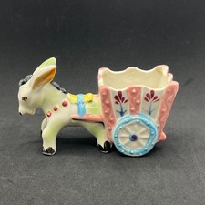 Vintage Wales Japan Ceramic Donkey Cart Planter Pink Blue Hand Painted Kitsch picture