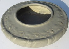 Circa 1905 Teco Pottery Green FLORAL Low Bowl Vase #136 JUST ART POTTERY label picture
