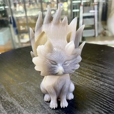 254G Natural Agate Geode Hand Carved Nine-tailed Fox Quartz Crystal Decor picture