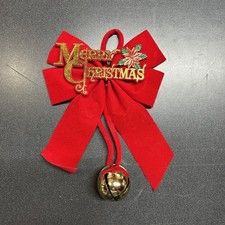 Vintage Hanging Ball Mistletoe with Bell Christmas Red Felt Ribbon Bow picture