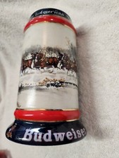 Budweiser Holiday Stein Beer Mug 1990 An American Tradition Christmas Clydesdale picture