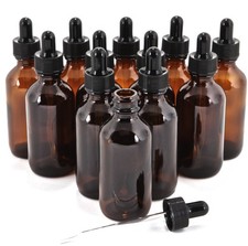 Vivaplex 12 Amber 2 oz Glass Bottles with Glass Eye Droppers picture