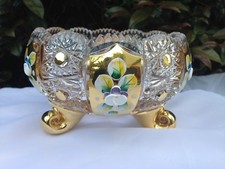 BOHEMIA QUEEN LACE HAND 24% LEAD CRYSTAL 18K GOLD ENAMEL FOOTED BOWL 6