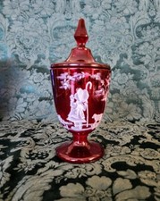 Heisey Art Glass Candy Dish w-Lid Hand painted by D.Robinson # 57/500 Pedestal+ picture
