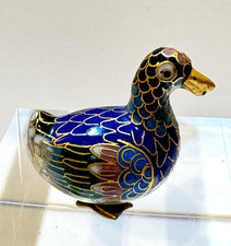 Vintage Chinese Cloisonne Enamel Duck Figure Miniature Bird Mid-Century Brass picture