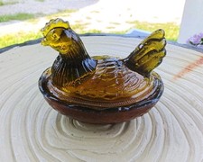 VINTAGE Indiana Glass Amber Hen On Nest Cottage Core, Farmhouse, Country Decor picture