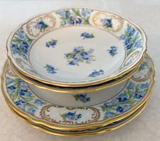 Schumann Arzberg Bavaria Forget Me Not China 4 Pc Plates Bowls Gold E&R Germany picture