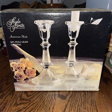 New Style Brite 8 In 24% Lead Crystal Candlesticks Set Of 2 in Box picture