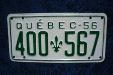 1956 QUEBEC Canada License Plate picture