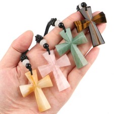 Natural Chakra Cross Quartz Crystal Stone Healing Gemstone Pendant Necklace Gift picture
