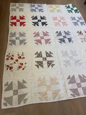 Handmade Vintage Pinwheel Patchwork Multicolor Quilt Blanket 72”x 57” picture