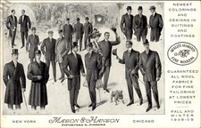 Mason & Hanson suits overcoats Advertising NYC Chicago c1908 Postcard bhn picture