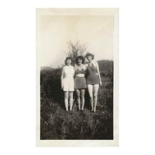 Vintage Snapshot Photo 1940s Sunlit Woman Wearing White Bathing Suit picture