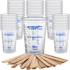 10 Oz. (300Ml) Graduated Plastic Mixing Cups - Box of 50 | plus 50 Mixing Sticks picture