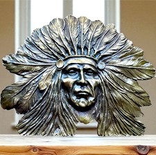 LARGE BERGAMOT BRASS WORKS NATIVE AMERICAN INDIAN CHIEF STATEMENT BELT BUCKLE picture