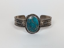 Vtg Joseph Baillon Santo Domingo Sterling Turquoise Cuff Bracelet 42.8g Sz 6.5
